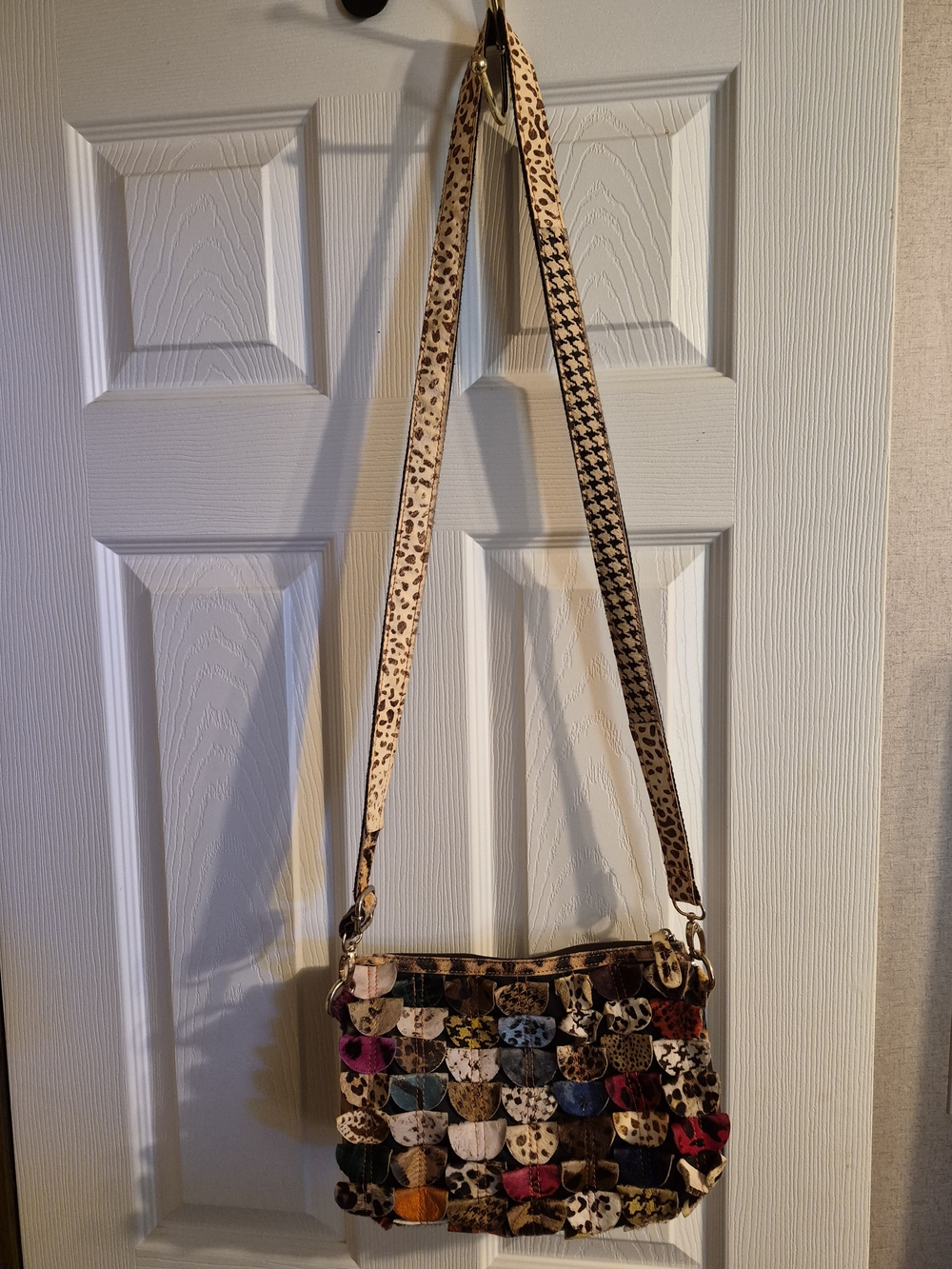 Treska Multicolor Patchwork Crossbody Bag with Leopard Accents